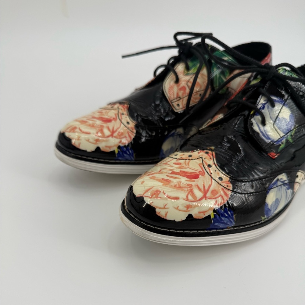 Cole Haan Grand.OS Wingtip Oxford Floral Patent Leather Lace-Up Brogue Shoes - Picture 7 of 16